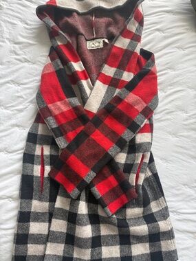 Anthropologie Field Flowers 100% Wool Hooded Plaid Cressida Sweater Coat